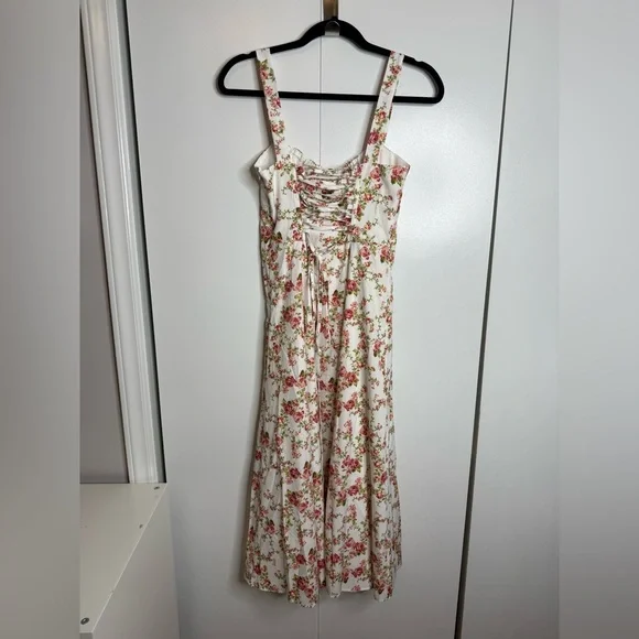 Commense Rosebud Floral Midi Sundress White Pink Slit Corset Small NWT - Picture 5 of 15